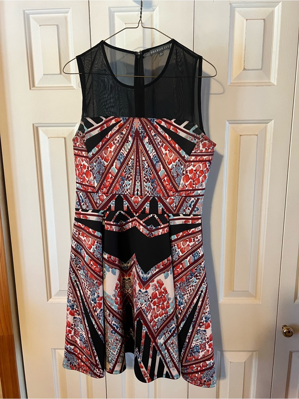 Brixon Ivy Red, Black & White Mesh Yoke Fit-and-Flare Dress